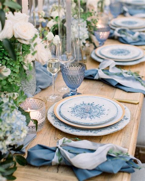 Dusty Blue And Greenery Wedding Table Decor 15 Deer Pearl Flowers