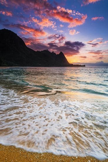 Sunset Over The Na Pali Coast From Tunnels Beach Haena State Park