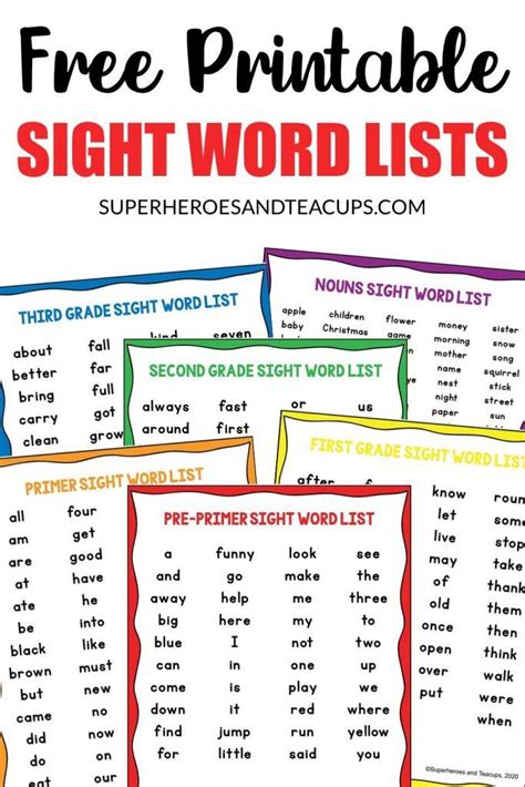 These Free Printable Sight Word Lists Will Help You Keep Track Of What