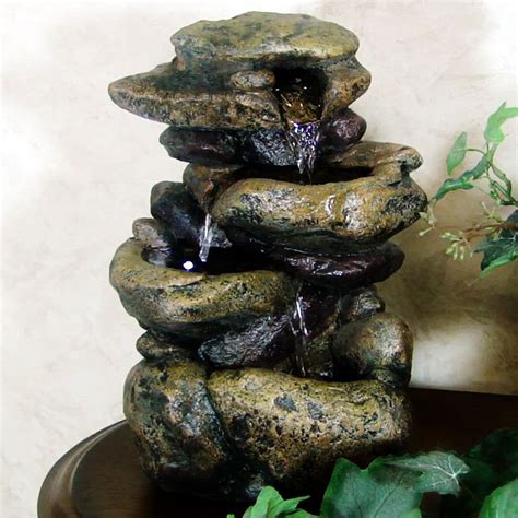 Alpine 3 Tier Rock Tabletop Fountain With Led Light Tabletop Fountain