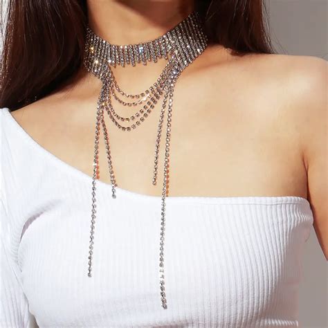 Exaggerated Multi Tassel Luxury Necklaces Luxury Rhinestone Retro Chokers Personalized Long