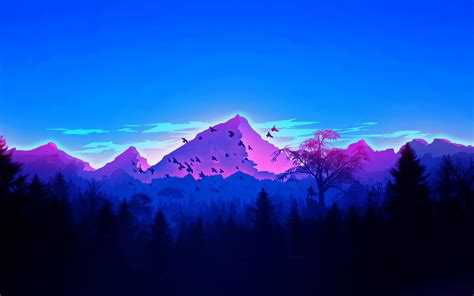 Download 3840x2400 Wallpaper Mountain Peaks Birds Horizon Digital