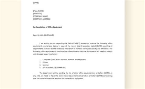 Requisition Letter For Office Equipment Sample Request Letter Format