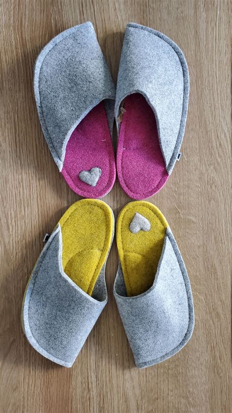 Wool Felt Slippers Cosy Natural Womens Indoor Slip Ons Yellow Or Pink