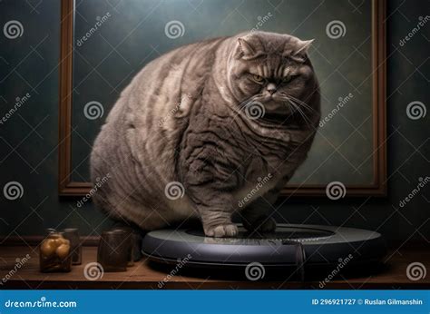 Funny Fat Cat Sitting In The Kitchen And Probably Waiting For Some More