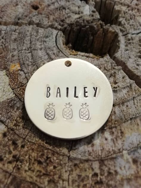 Personalized Brass Dog Tag Handstamped Pet Id Tag Pineapples Pet Id