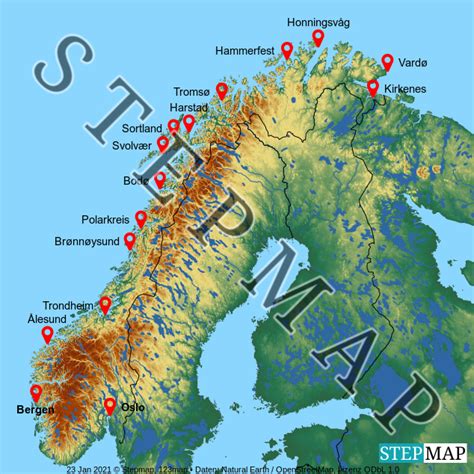 Stepmap Norwegen Landkarte Für Skandinavien