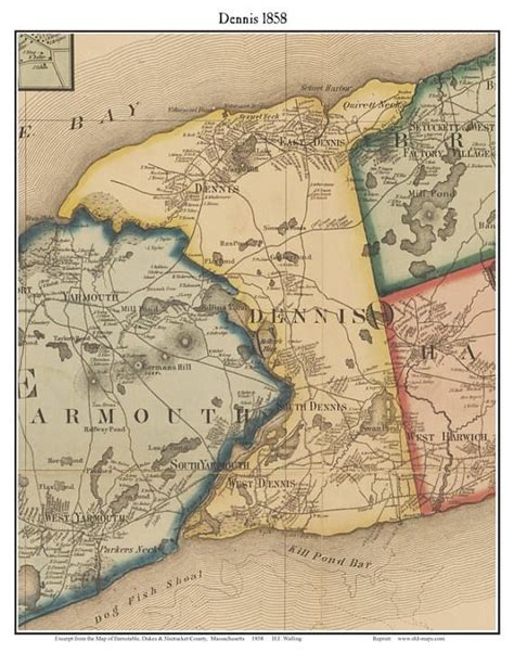 Dennis Massachusetts 1858 Old Town Map Custom Print Etsy Town Map