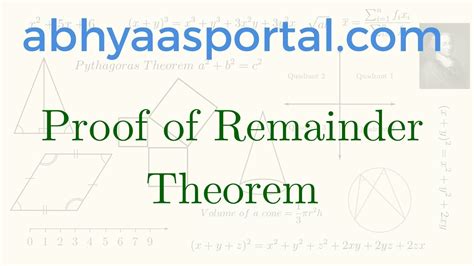 What is synthetic division and remainder theorem? Proof of Remainder Theorem - YouTube