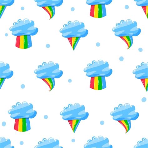 Premium Vector Cute Clouds With Rainbow In Flat Hand Drawn Pattern