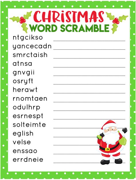 Printable Christmas Word Search Scramble