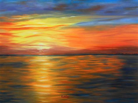 Blazing Ocean From My Original Oil Painting Featuring An Impressionism
