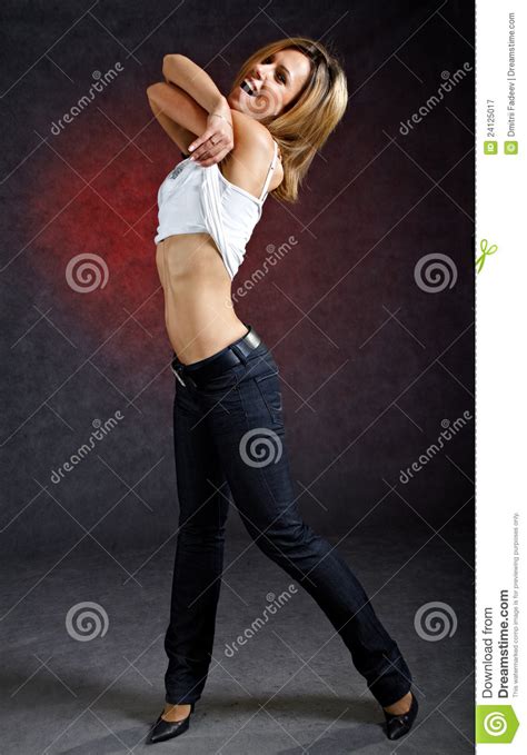 Cheerful Young Woman Taking Off Her Clothes Stock Image Image Of