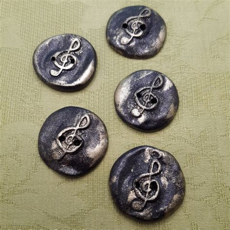 Old Anthracite Gold Treble Clef Buttons Handmade Creation For