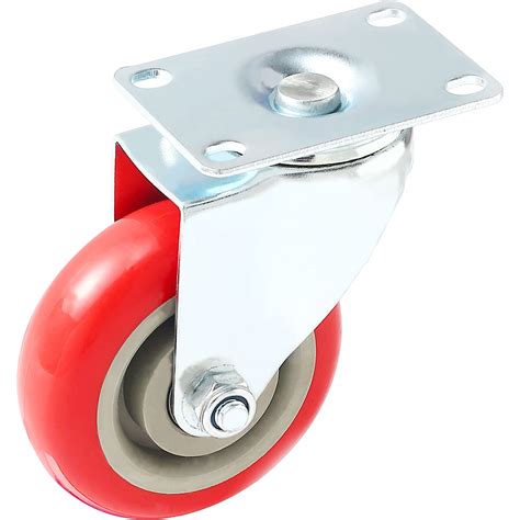 Heavy Duty 4 Inch Swivel Plate Caster Red Polyurethane Wheels Pack Of