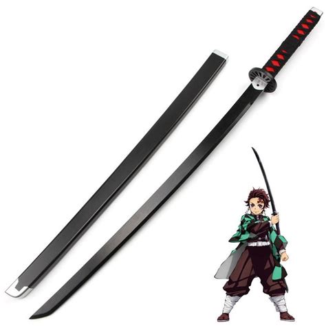 Anime Demon Slayer Tanjirou Kamado Cosplay Props Black Sword Wooden