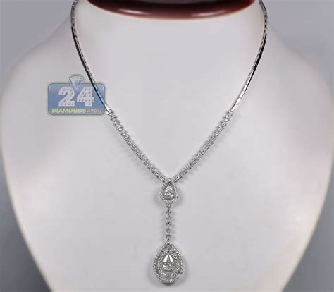 Womens Pear Diamond Y Shape Drop Necklace 14k White Gold 424ct