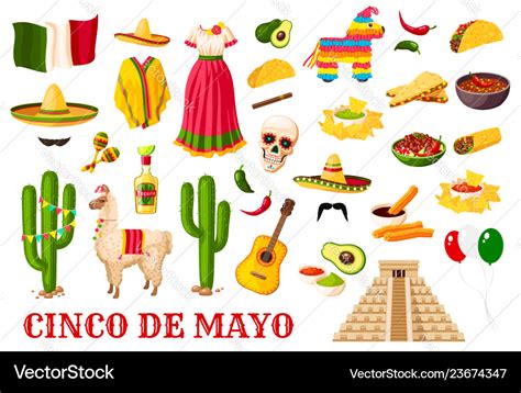 Cinco De Mayo Traditional Mexican Holiday Symbols Vector Image
