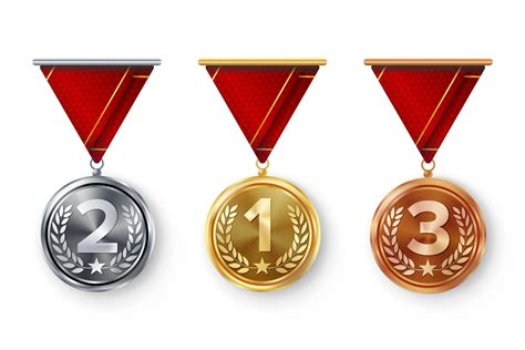 Champion Medals Set Vector Metal Realistic First Second Third