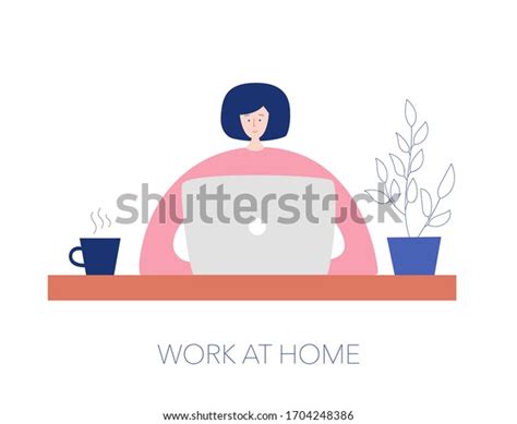 Work Home Woman Desk Working On Stock Vector Royalty Free 1704248386