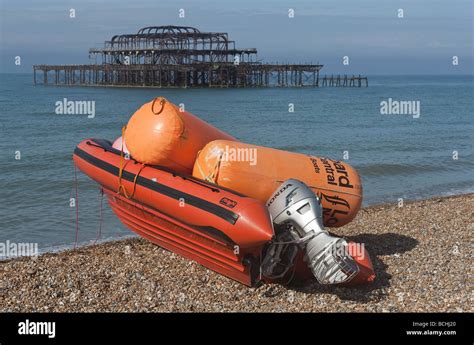 Coastal Safety Speed Boat With Inflatable Warning Buoys Ready For