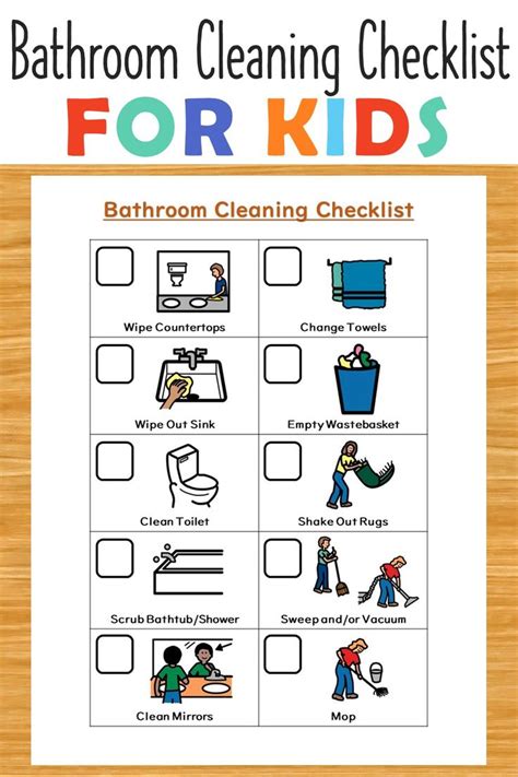 Bathroom Cleaning Checklist With Pictures For Kids In 2021 Cleaning
