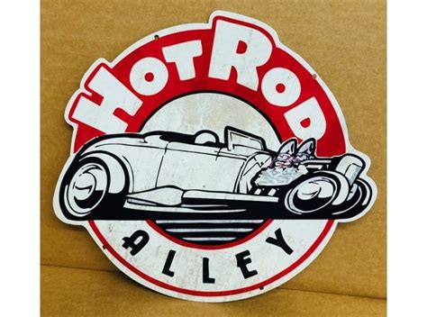Hot Rod Alley Diecut Tin Metal Sign Nostalgia Highway