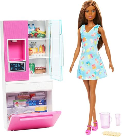 Barbie Doll Brunette And Furniture Set Refrigerator With Working