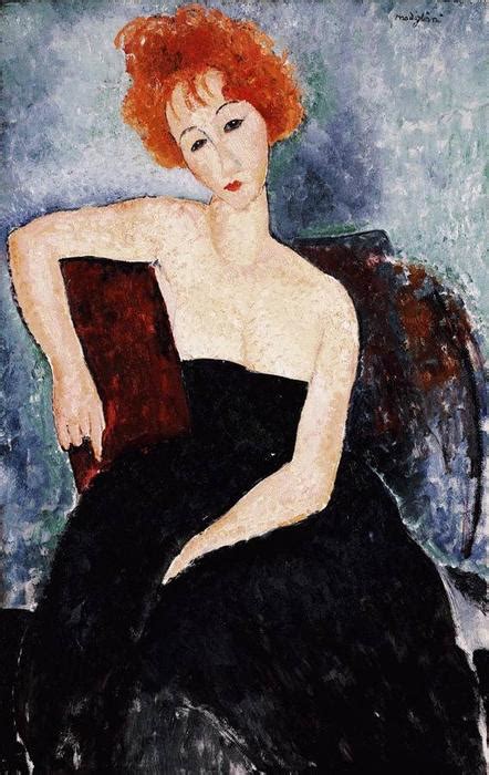 Red Headed Girl In Evening Dress Oil On Canvas By Amedeo Modigliani