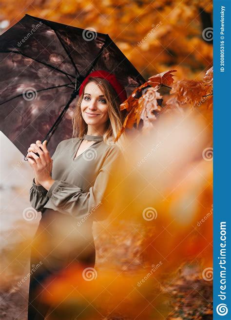 Beautiful Girl In Autumn Park Stock Photo Image Of Cheerful Autumn