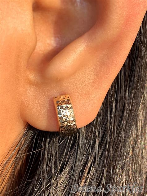 10k Solid Gold Huggie Earrings Chunky Gold Huggies Real Gold Etsy
