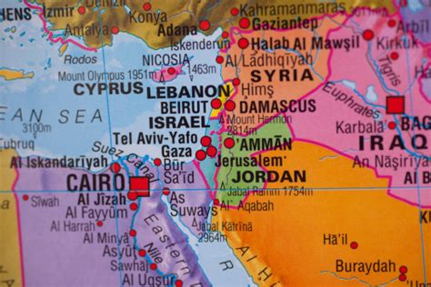 National Border Map Of Gaza Israel Jordan Lebanon Syria Borders Stock