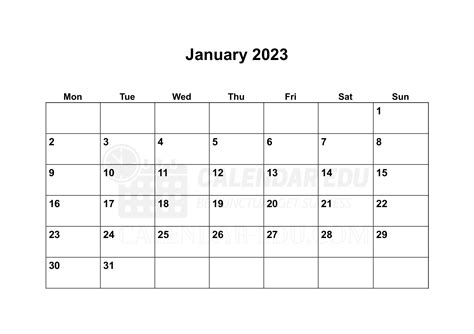 January 2023 Calendar Printable Free 2023 Blank Templates