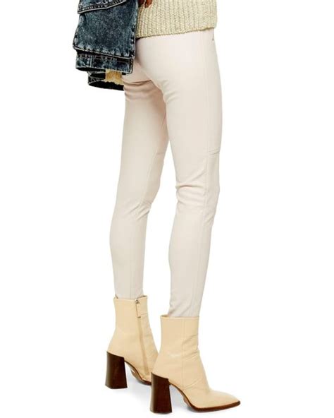 Topshop Tammy Faux Leather Biker Pants In Cream Natural Save 34 Lyst