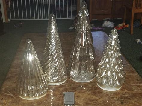 Mercury Glass Trees With Led Lights Set 4 Pc Glass Designs