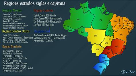 Regiões Estados Siglas E Capitais Leônidas Felipe