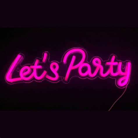 Neon Pink Lets Party Sign Usb The Fairy Light Shop