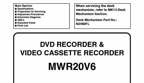 MAGNAVOX MWR20V6 DVD-VCR RECORDER Service Manual download, schematics