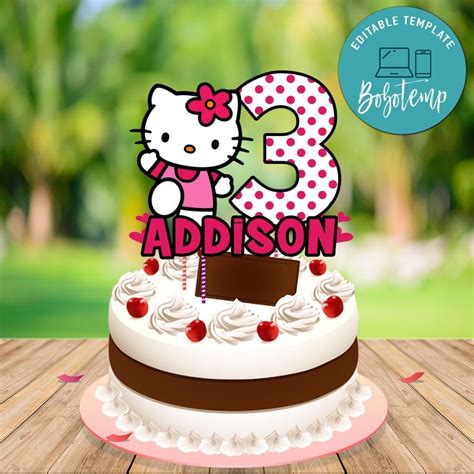 Hello Kitty Birthday Cake Topper Template Printable Diy Createpartylabels