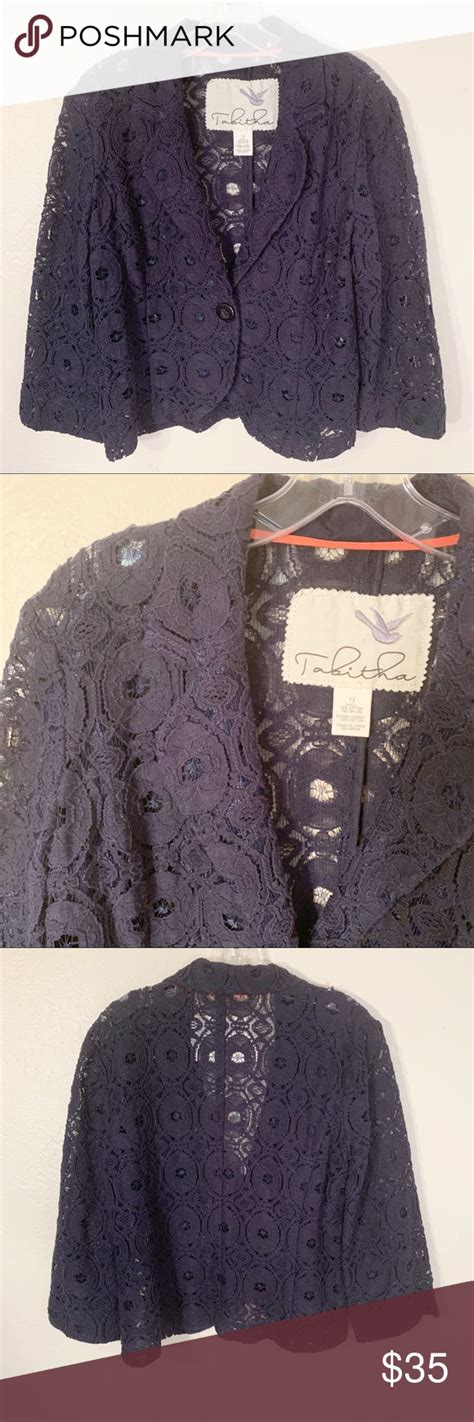 Anthropologie Tabitha Navy Cropped Lace Jacket 12