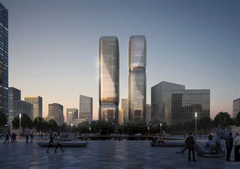 Aedas Designed Twin Tower Landmark Glittering At Hangzhou Qianjiang
