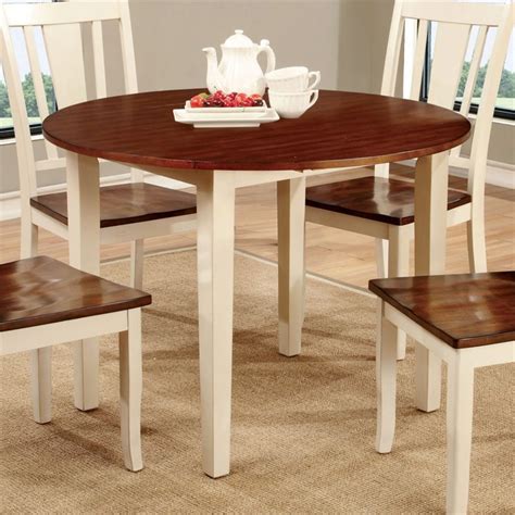 Bowery Hill Round Wood Dining Table In White And Cherry