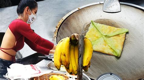 Saladaeng Popular Thai Banana Roti Lady How Its Made โรตีกล้วย Thai Banana Roti Recipe