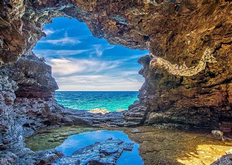 View From A Beach Cave Sea Oceans Beaches Cave Nature Rock Hd