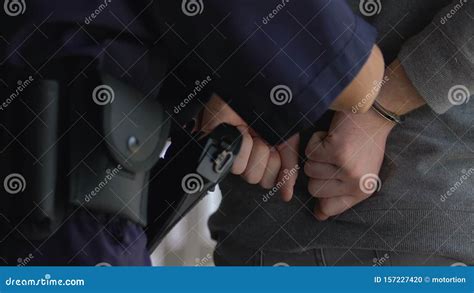 Brave Policewoman Arresting Extremely Dangerous Criminal Putting Handcuffs Stock Footage