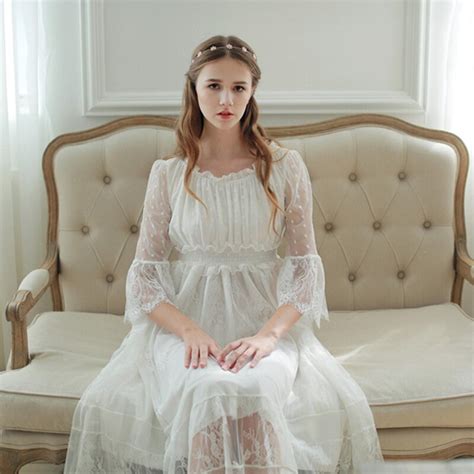 Pure Cotton Vintage Nightgowns Women Autumn Robe Nightie Long Night Dress Wear Victorian
