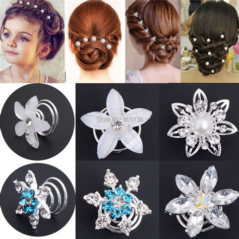 2pcs Crystal Pearl Wedding Bridal Hair Pins Twists Coils Flower Swirl Spiral Hairpins Fashion
