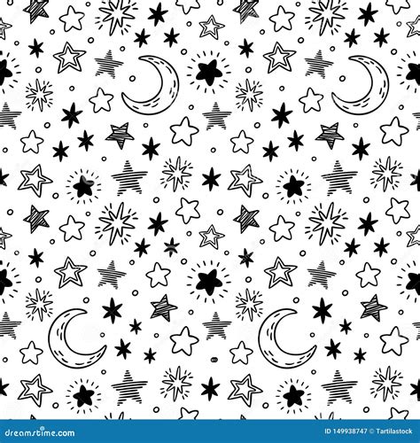 Seamless Hand Drawn Stars Starry Sky Sketch Doodle Star And Night
