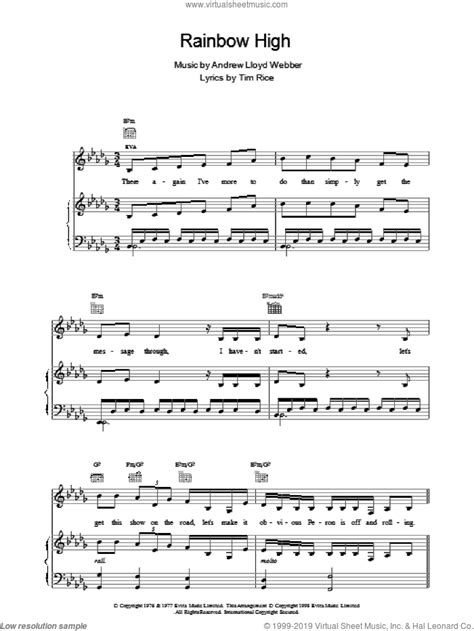 Rainbow High Sheet Music For Voice Piano Or Guitar V2