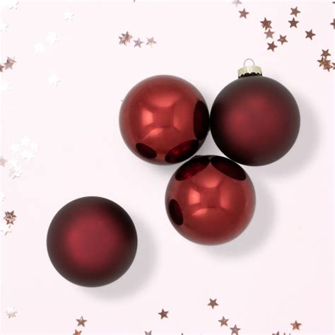4ct Burgundy Red 2 Finish Glass Christmas Ball Ornaments 4 100mm